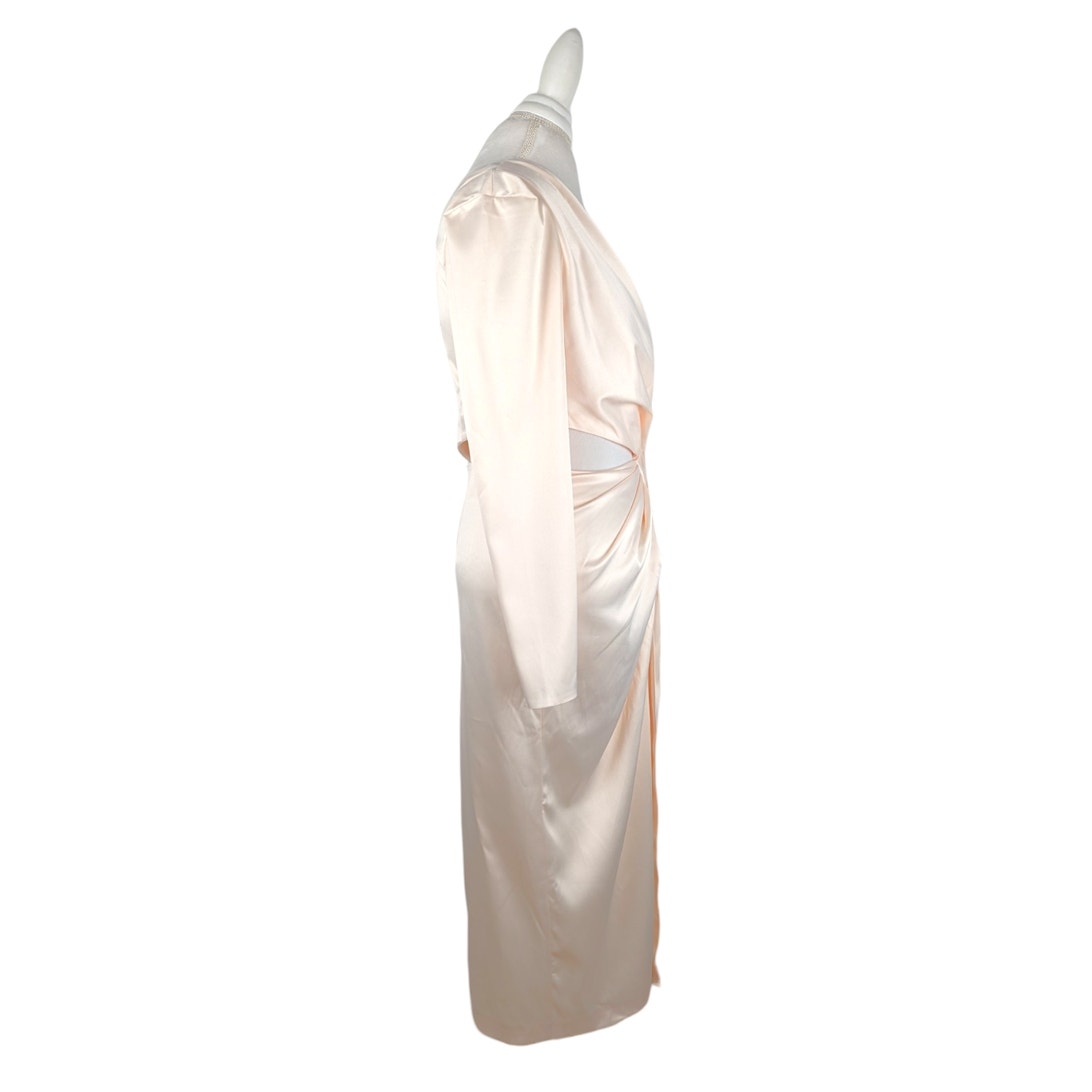 Elagia Cream Satin One-Shoulder Cut-Out Midi Dress Large Nwt — image 4 of 8